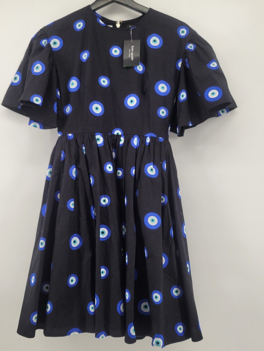 Kate Spade New York Evil Eye Poplin Grace Black and Blue Size 0 short Sleeve
